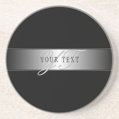 Elegant Editable Monogram Script Writing  Black Coaster