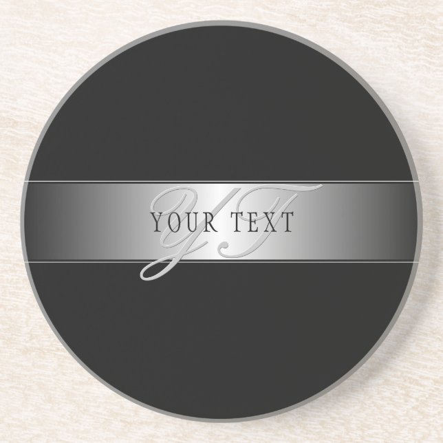 Elegant Editable Monogram Script Writing | Black Coaster (Front)