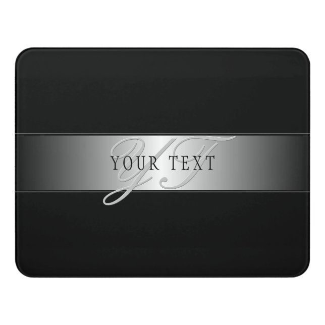 Elegant Editable Monogram Script Writing | Black Door Sign (Contemporary Front)