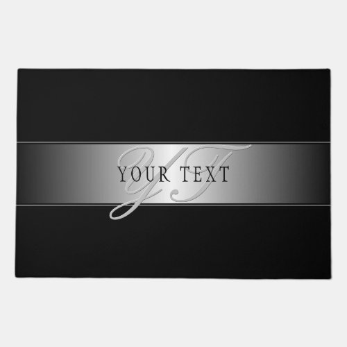 Elegant Editable Monogram Script Writing  Black Doormat