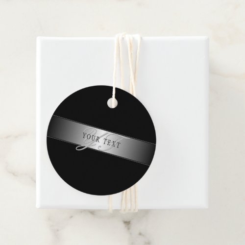 Elegant Editable Monogram Script Writing  Black Favor Tags