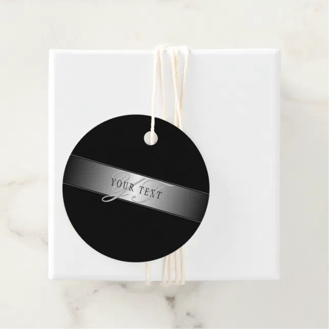 Elegant Editable Monogram Script Writing | Black Favor Tags | Zazzle