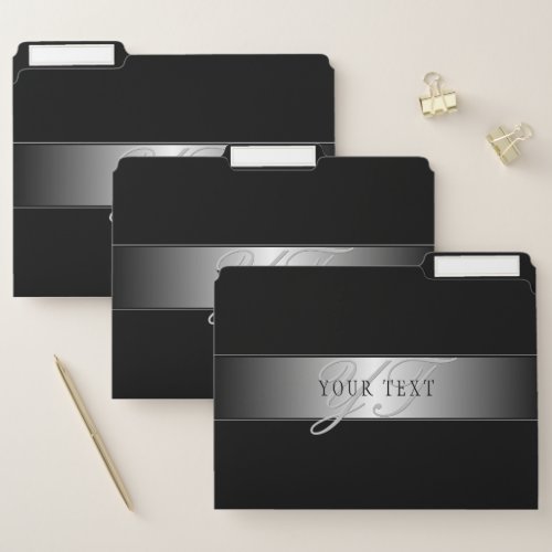 Elegant Editable Monogram Script Writing  Black File Folder