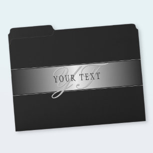 Elegant Editable Monogram Script Writing Black File Folder