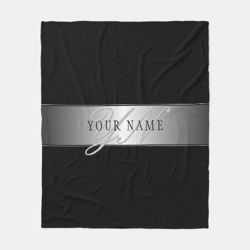 Elegant Editable Monogram Script Writing  Black Fleece Blanket