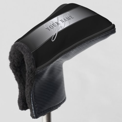 Elegant Editable Monogram Script Writing  Black Golf Head Cover