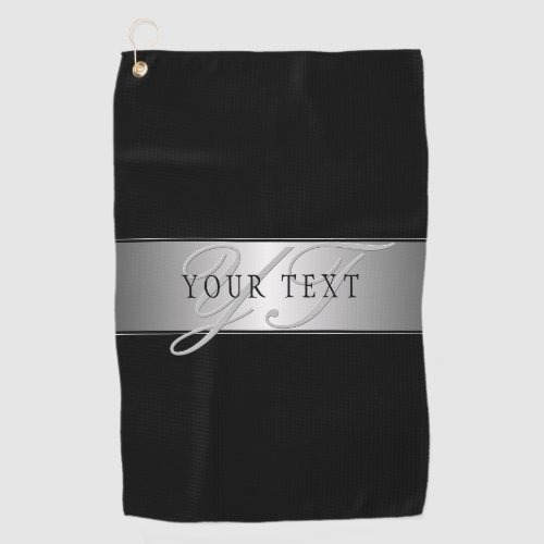 Elegant Editable Monogram Script Writing  Black Golf Towel