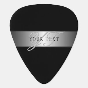 Elegant Editable Monogram Script Writing Black Guitar Pick