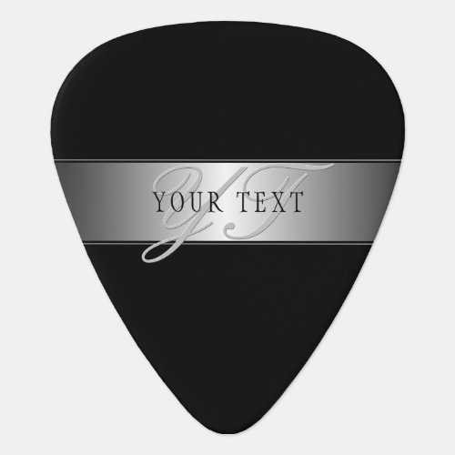 Elegant Editable Monogram Script Writing  Black Guitar Pick