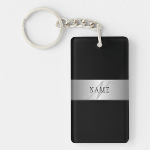 Elegant Editable Monogram Script Writing   Black Keychain