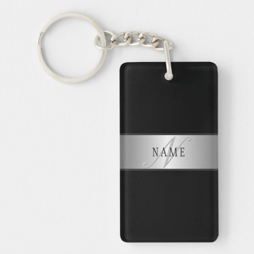 Elegant Editable Monogram Script Writing  Black Keychain