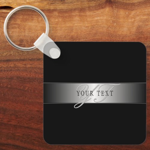 Elegant Editable Monogram Script Writing  Black Keychain