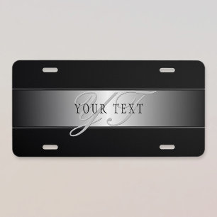 Elegant Editable Monogram Script Writing   Black License Plate