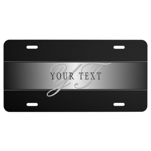 Elegant Editable Monogram Script Writing  Black License Plate