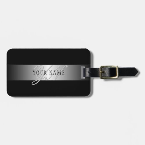 Elegant Editable Monogram Script Writing  Black Luggage Tag