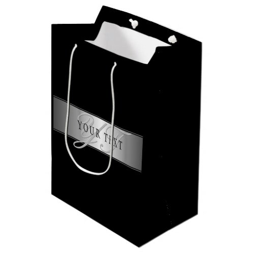 Elegant Editable Monogram Script Writing  Black Medium Gift Bag