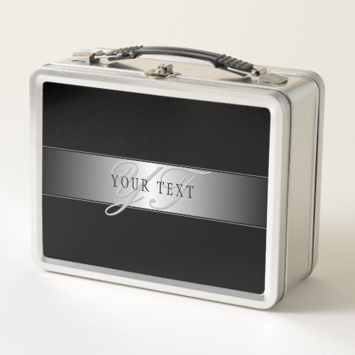 Elegant Editable Monogram Script Writing  Black Metal Lunch Box