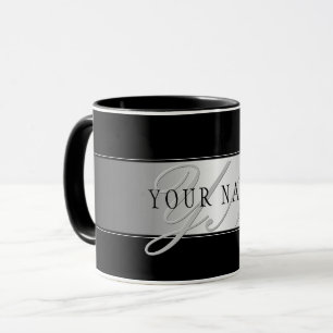 Elegant Editable Monogram Script Writing Black Mug