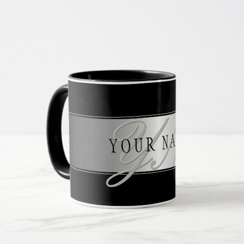 Elegant Editable Monogram Script Writing  Black Mug