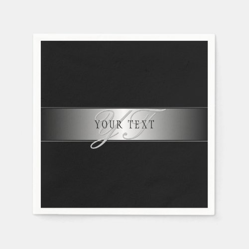 Elegant Editable Monogram Script Writing  Black Napkins