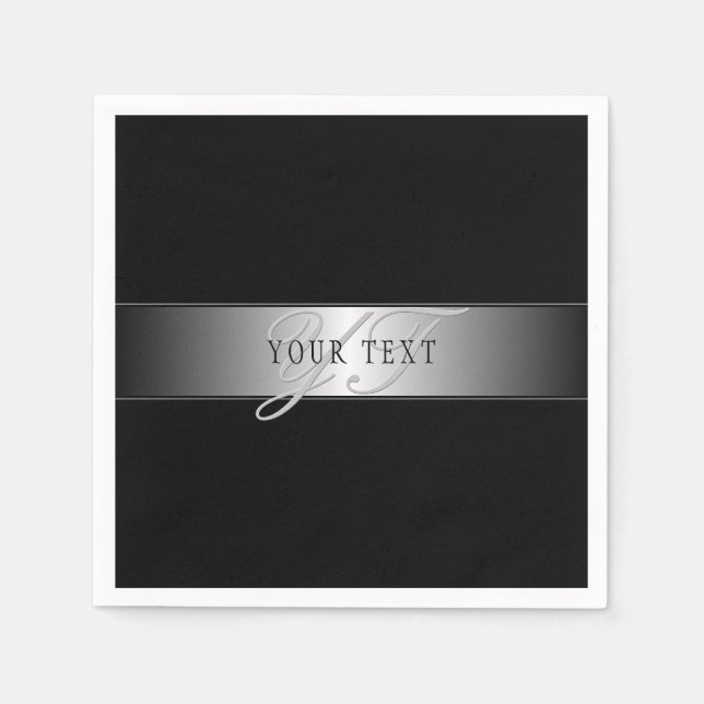 Elegant Editable Monogram Script Writing | Black Napkins (Front)