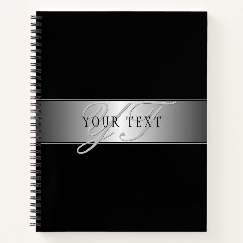 Elegant Editable Monogram Script Writing  Black Notebook