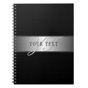 Elegant Editable Monogram Script Writing   Black Notebook