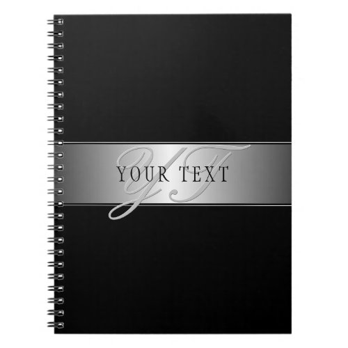 Elegant Editable Monogram Script Writing  Black Notebook