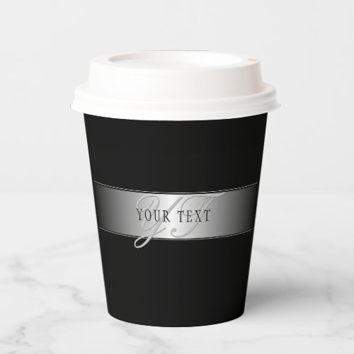 Elegant Editable Monogram Script Writing  Black Paper Cups