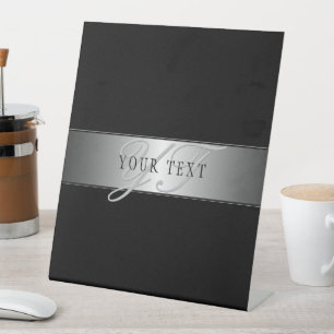 Elegant Editable Monogram Script Writing Black Pedestal Sign