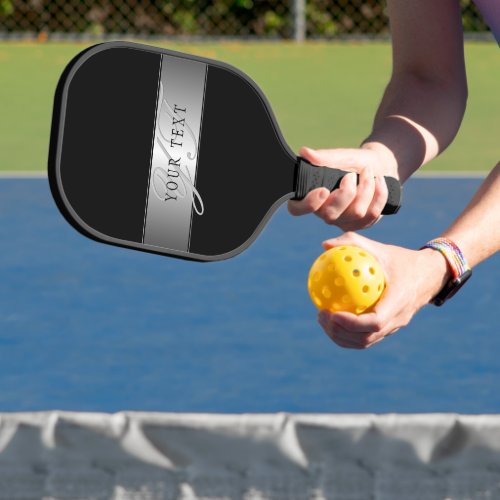 Elegant Editable Monogram Script Writing  Black Pickleball Paddle