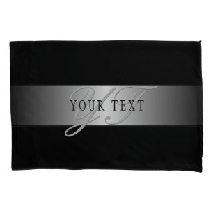 Elegant Editable Monogram Script Writing Black Pillow Case