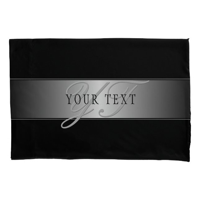 Elegant Editable Monogram Script Writing | Black Pillow Case (Front)