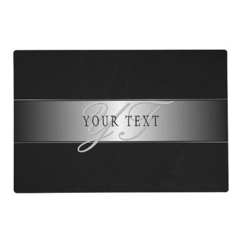 Elegant Editable Monogram Script Writing  Black Placemat