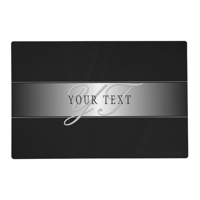 Elegant Editable Monogram Script Writing | Black Placemat (Front)