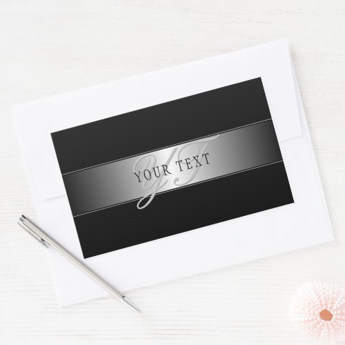 Elegant Editable Monogram Script Writing  Black Rectangular Sticker