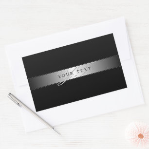 Elegant Editable Monogram Script Writing Black Rectangular Sticker