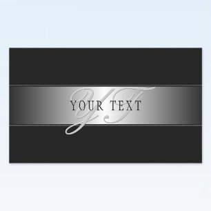 Elegant Editable Monogram Script Writing   Black Rectangular Sticker