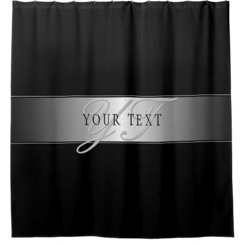 Elegant Editable Monogram Script Writing  Black Shower Curtain