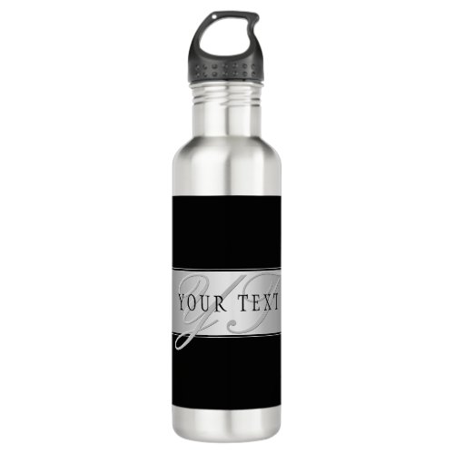 Elegant Editable Monogram Script Writing  Black Stainless Steel Water Bottle