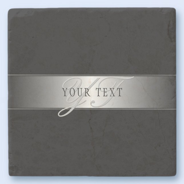 Elegant Editable Monogram Script Writing | Black Stone Coaster (Creator Uploaded)