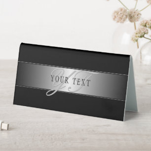Elegant Editable Monogram Script Writing Black Table Tent