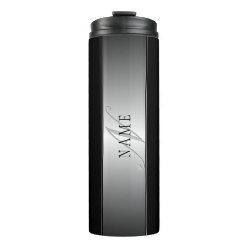 Elegant Editable Monogram Script Writing  Black Thermal Tumbler