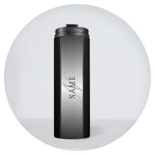 Elegant Editable Monogram Script Writing Black Thermal Tumbler