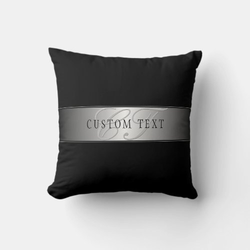 Elegant Editable Monogram Script Writing  Black Throw Pillow