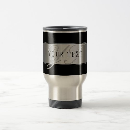 Elegant Editable Monogram Script Writing  Black Travel Mug