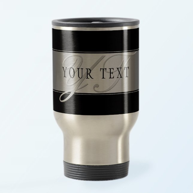 Elegant Editable Monogram Script Writing | Black Travel Mug (Creator Uploaded)
