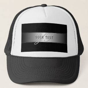 Elegant Editable Monogram Script Writing Black Trucker Hat