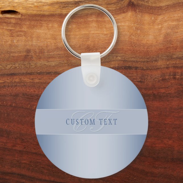 Elegant Editable Monogram Script Writing | Blue Keychain (Front)