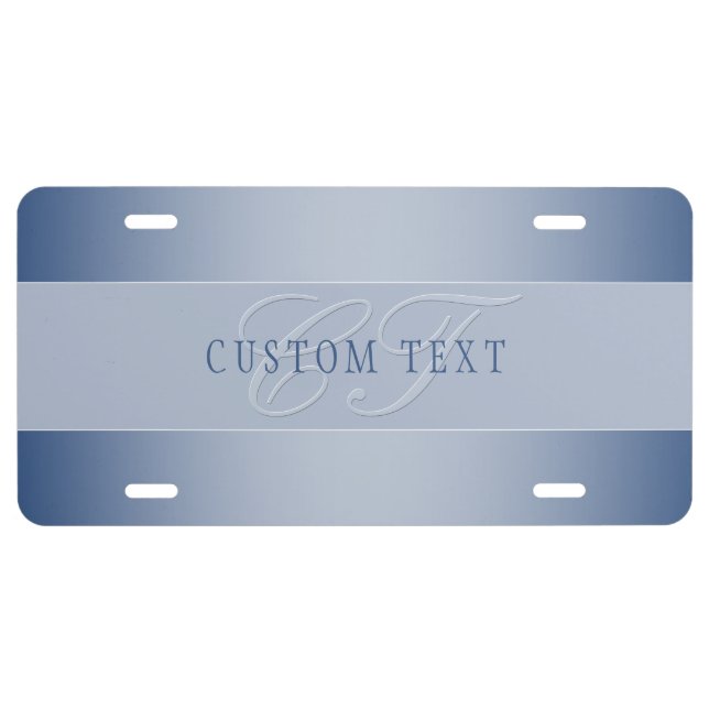 Elegant Editable Monogram Script Writing | Blue License Plate (Front)